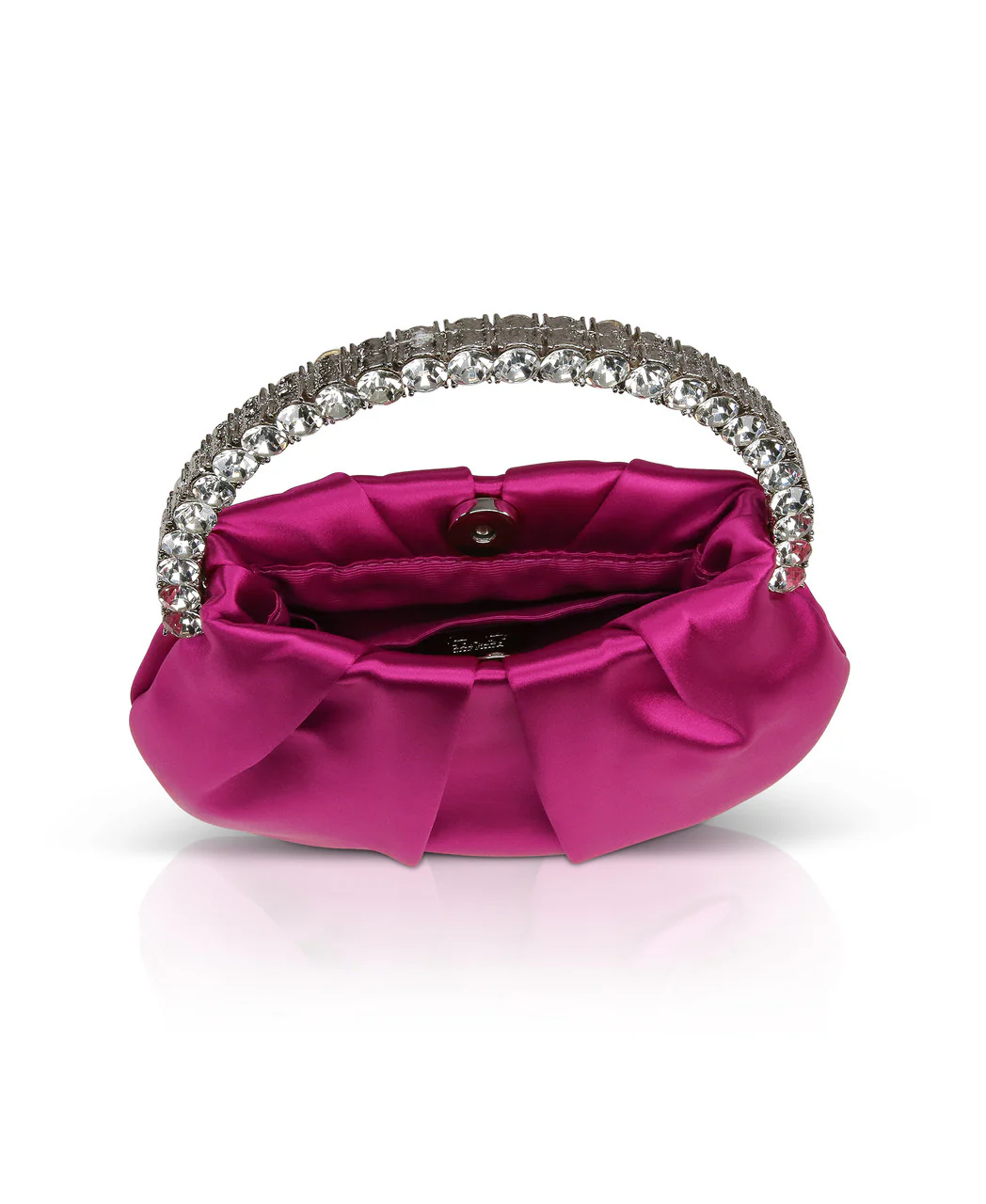 Audrey Pleated Satin Pouch with Halfmoon Crystal Handle - Image 10