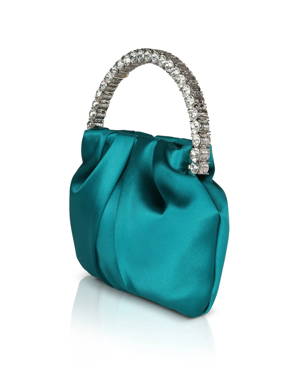 Audrey Pleated Satin Pouch with Halfmoon Crystal Handle - Image 13