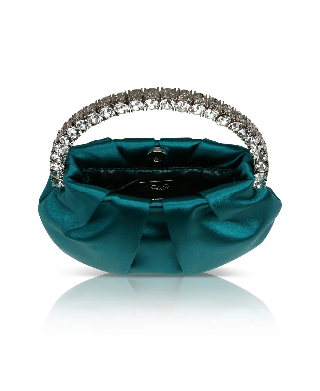 Audrey Pleated Satin Pouch with Halfmoon Crystal Handle - Image 14