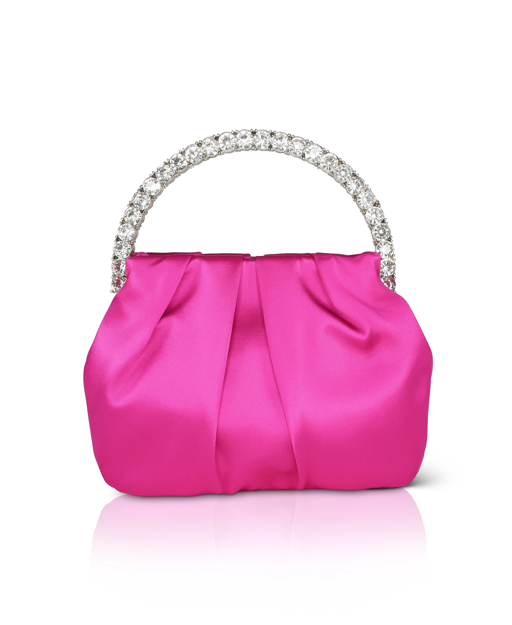 Audrey Pleated Satin Pouch with Halfmoon Crystal Handle - Image 16