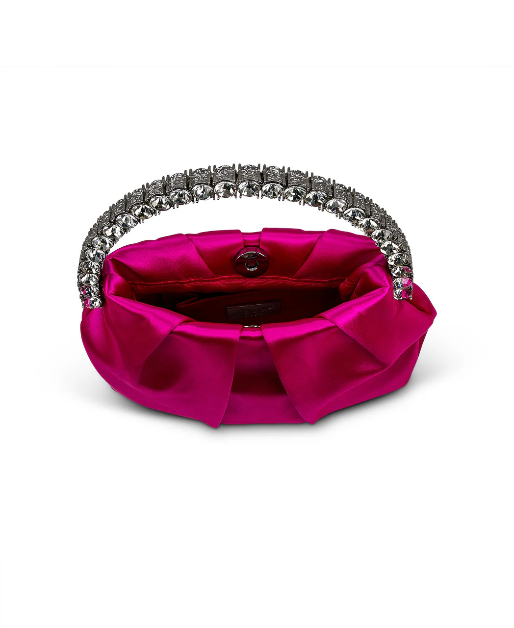 Audrey Pleated Satin Pouch with Halfmoon Crystal Handle - Image 3