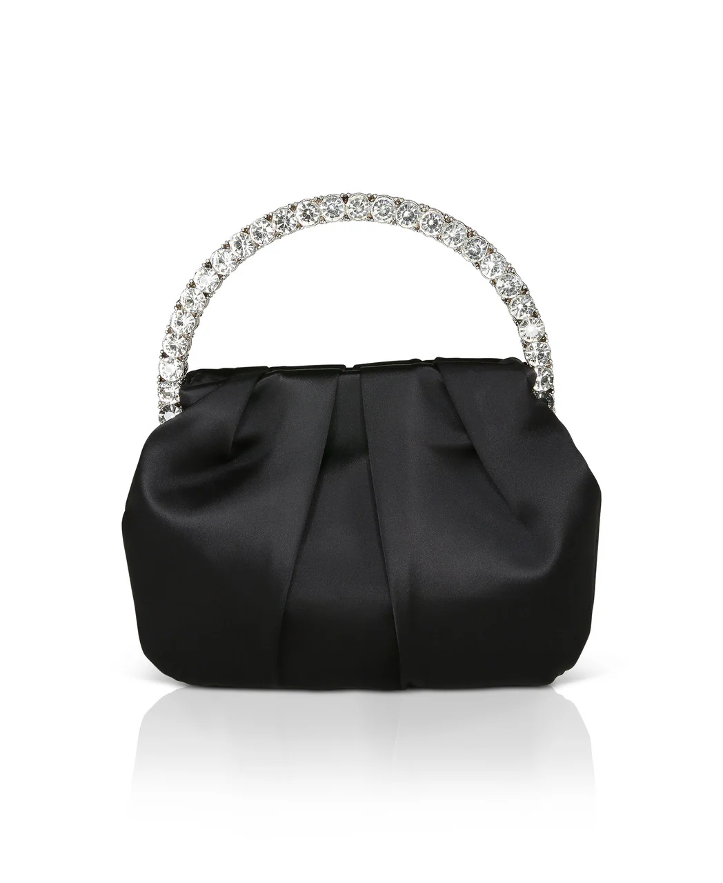 Audrey Pleated Satin Pouch with Halfmoon Crystal Handle - Image 5
