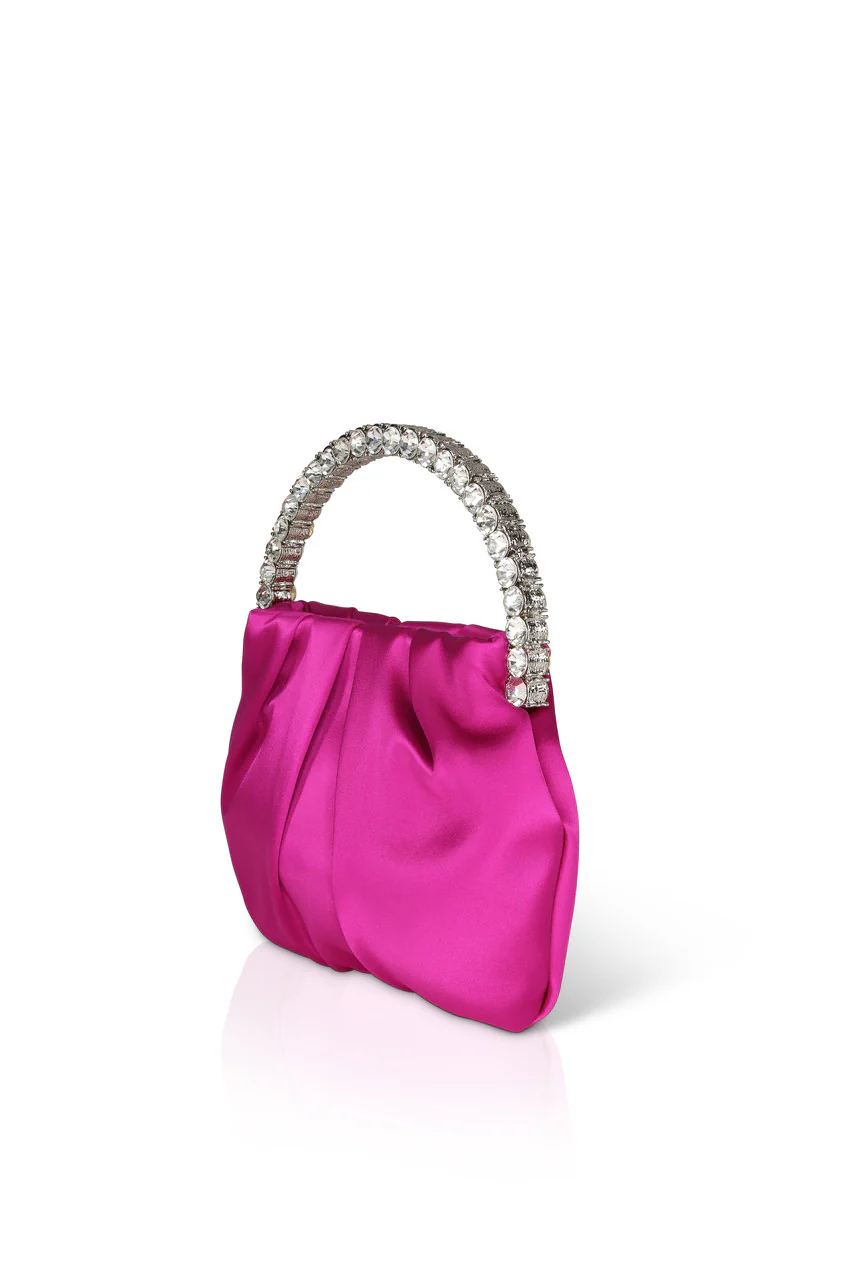 Audrey Pleated Satin Pouch with Halfmoon Crystal Handle - Image 9