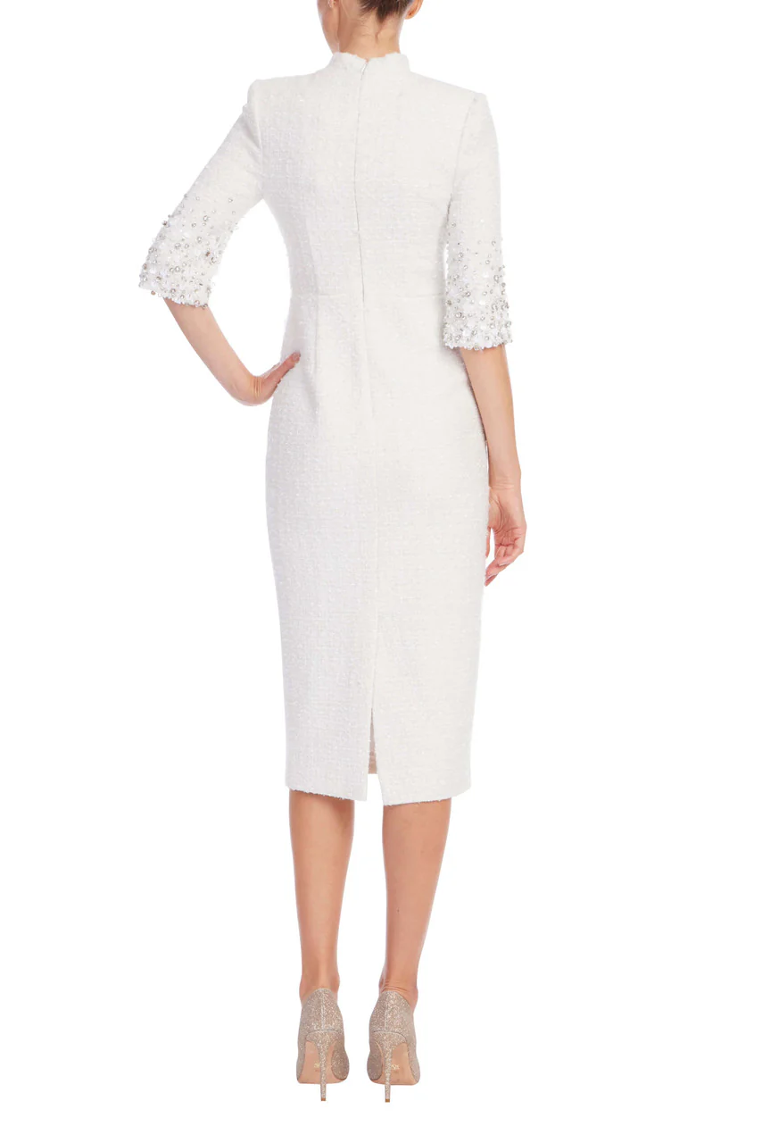 Beaded Quarter Sleeve High Neck Sheath Dress - Image 3