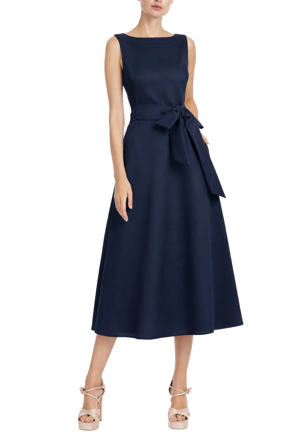 Boatneck Pebble Gazar A-Line Midi Dress - Image 18