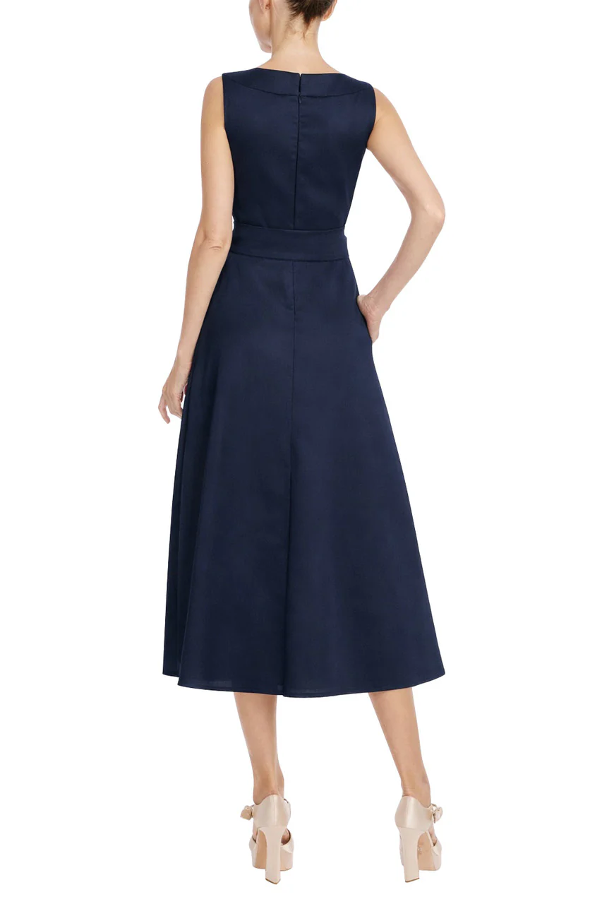 Boatneck Pebble Gazar A-Line Midi Dress - Image 6