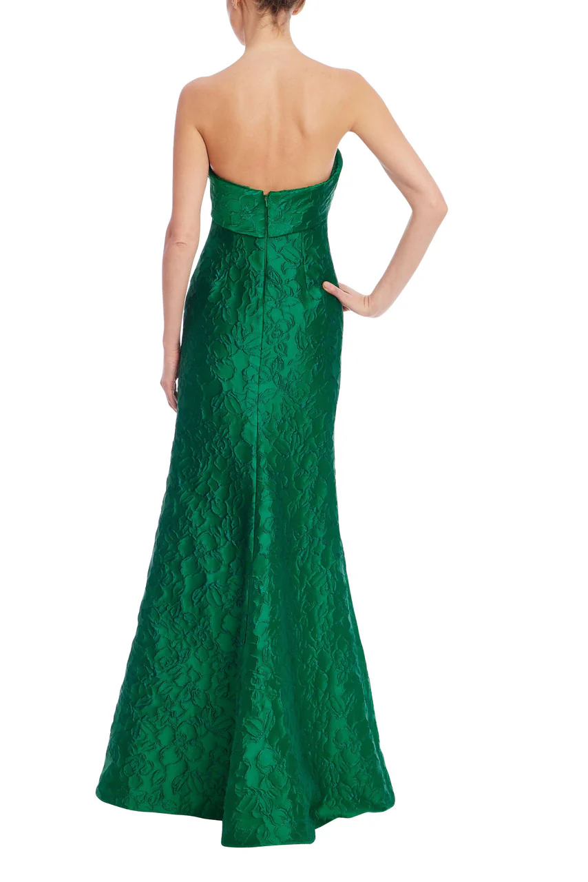 Emerald Green Strapless Floral Jacquard Mermaid Gown - Image 3