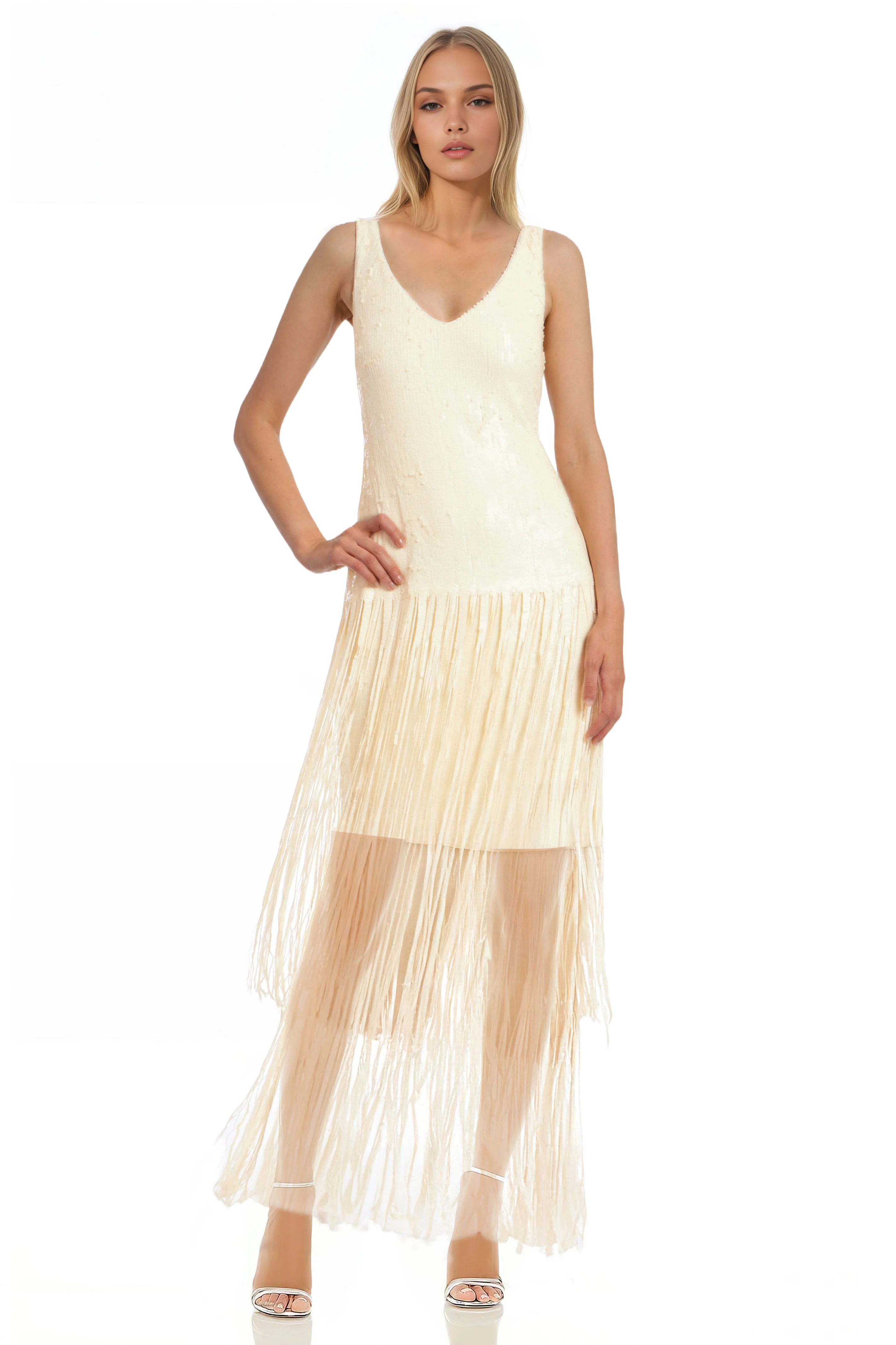 Emilia Tiered Sequin Fringe V-Neck Dress - Image 13