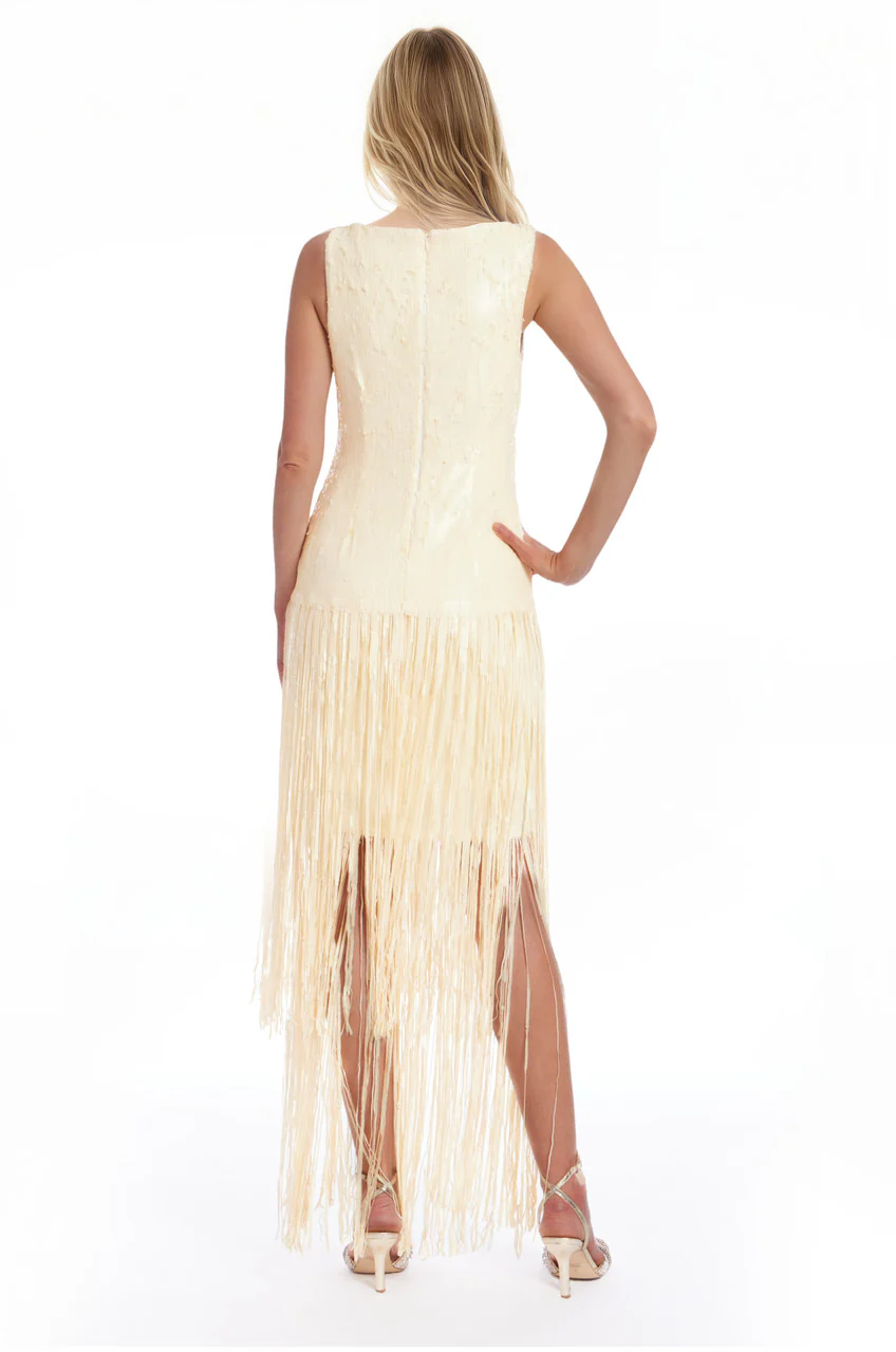 Emilia Tiered Sequin Fringe V-Neck Dress - Image 3