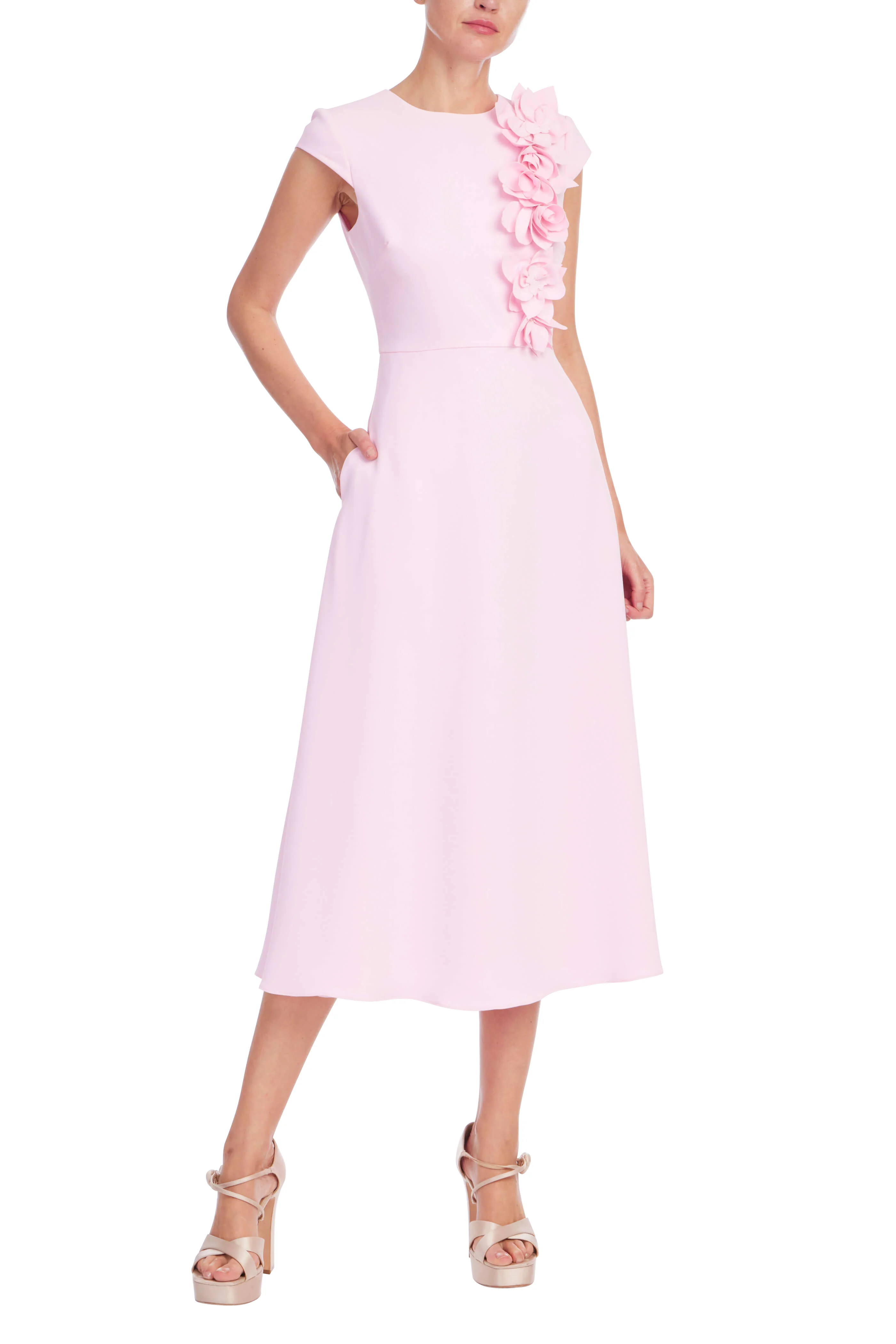 Floral Appliqué Cap sleeve Midi Dress - Image 20