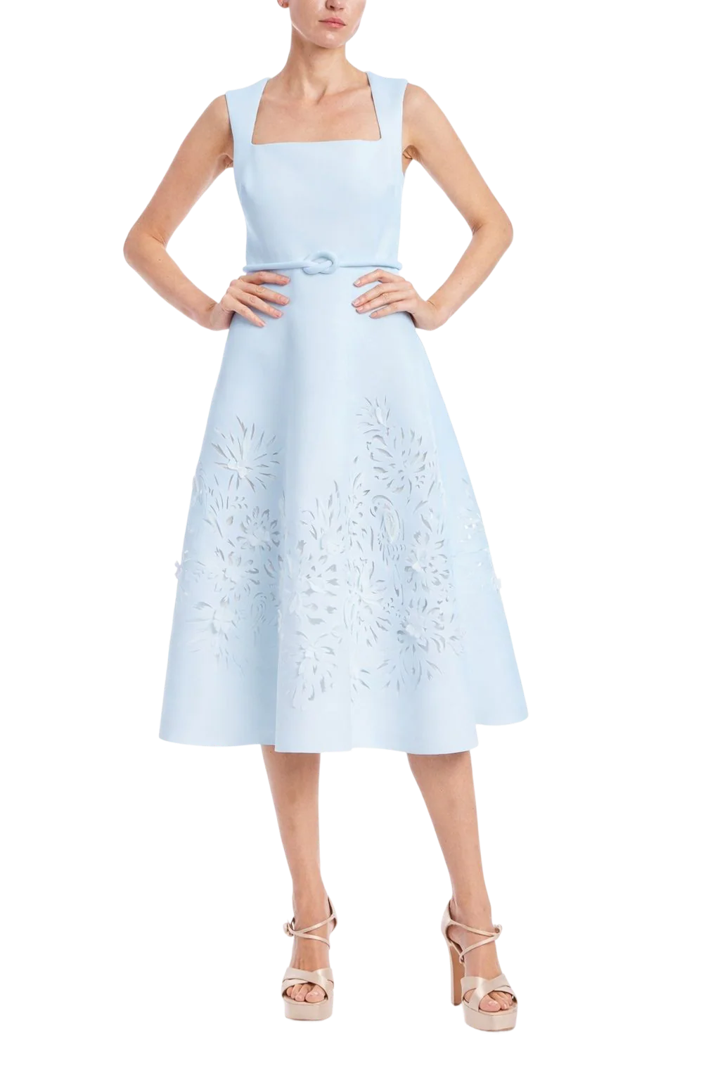 Floral Laser Cut A-Line Midi Dress - Image 4