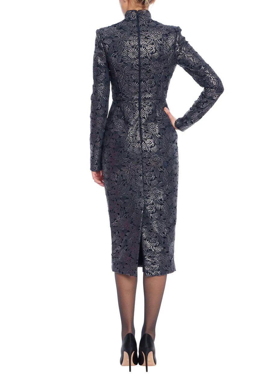 Foiled Lace Collared Cocktail Dress - Image 3