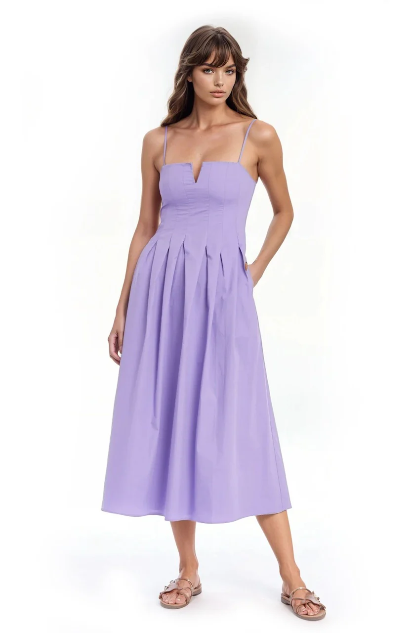 Hallie Pleated Cotton Poplin Midi Dress - Image 15