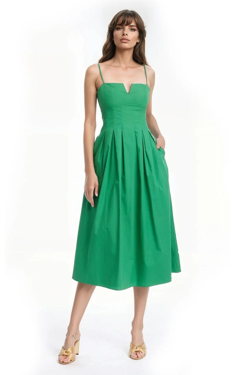 Hallie Pleated Cotton Poplin Midi Dress - Image 24