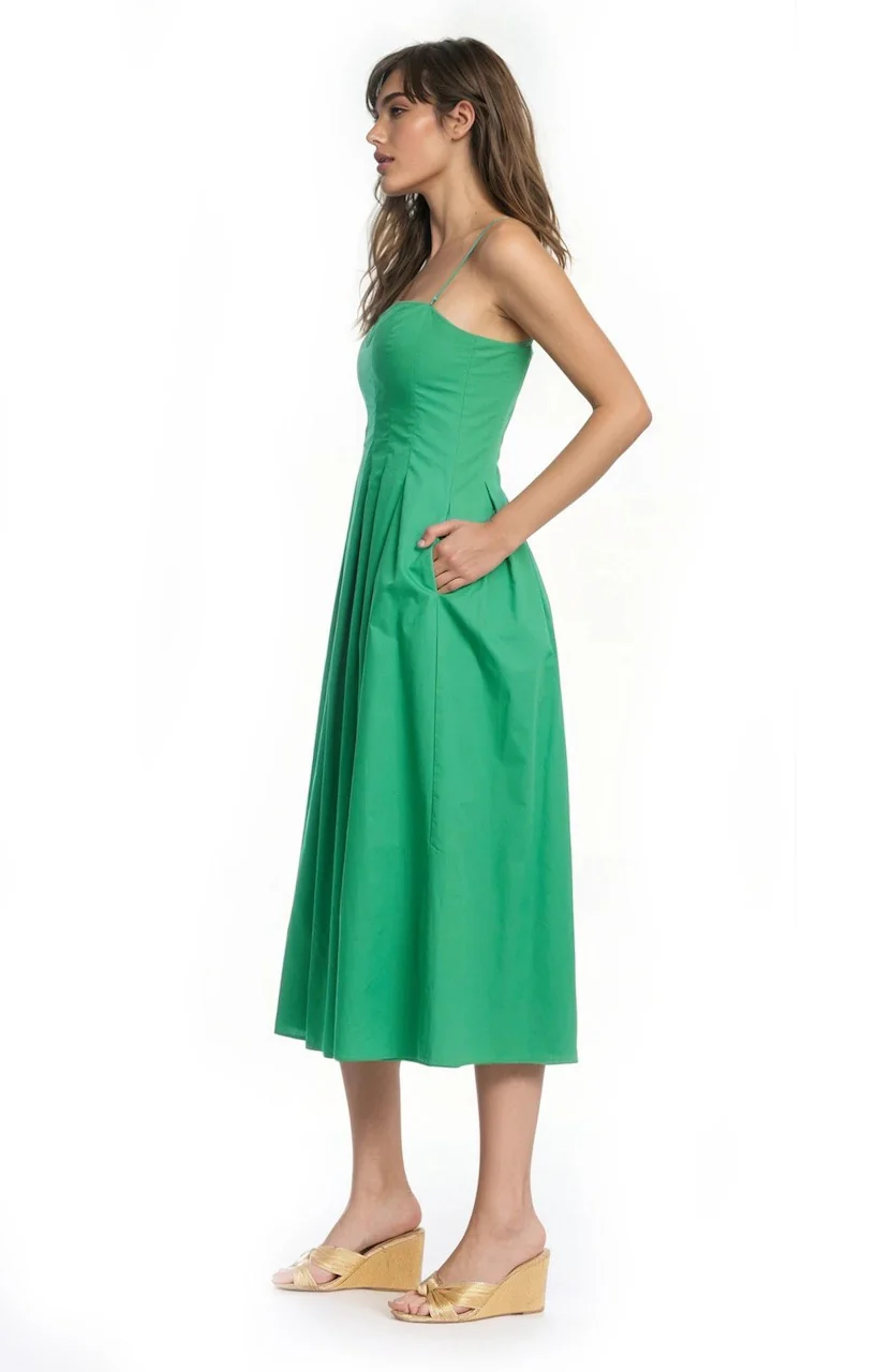 Hallie Pleated Cotton Poplin Midi Dress - Image 6
