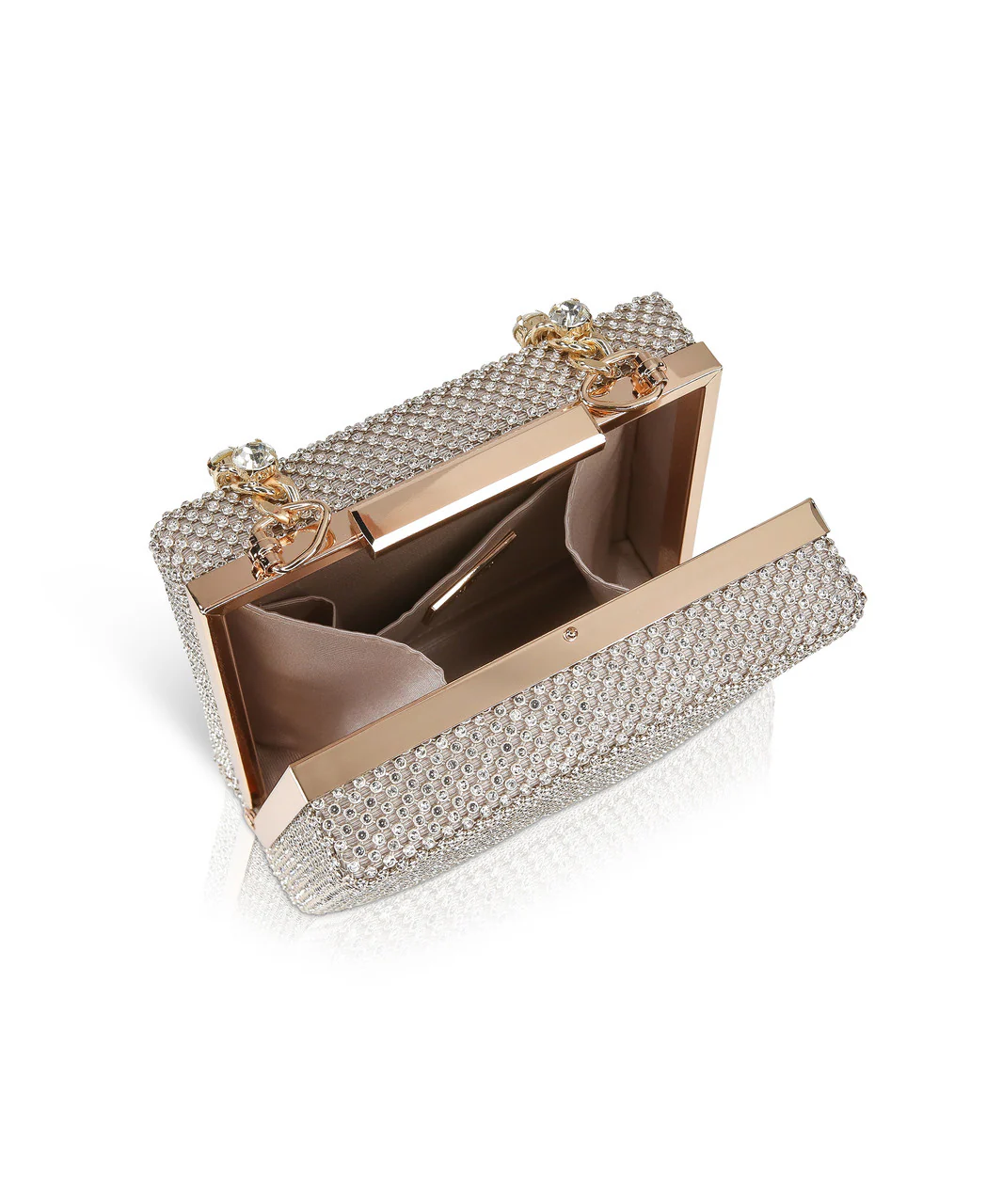 Katie Crystal Mini Box Clutch with Rhinestone Inset Chain - Image 3
