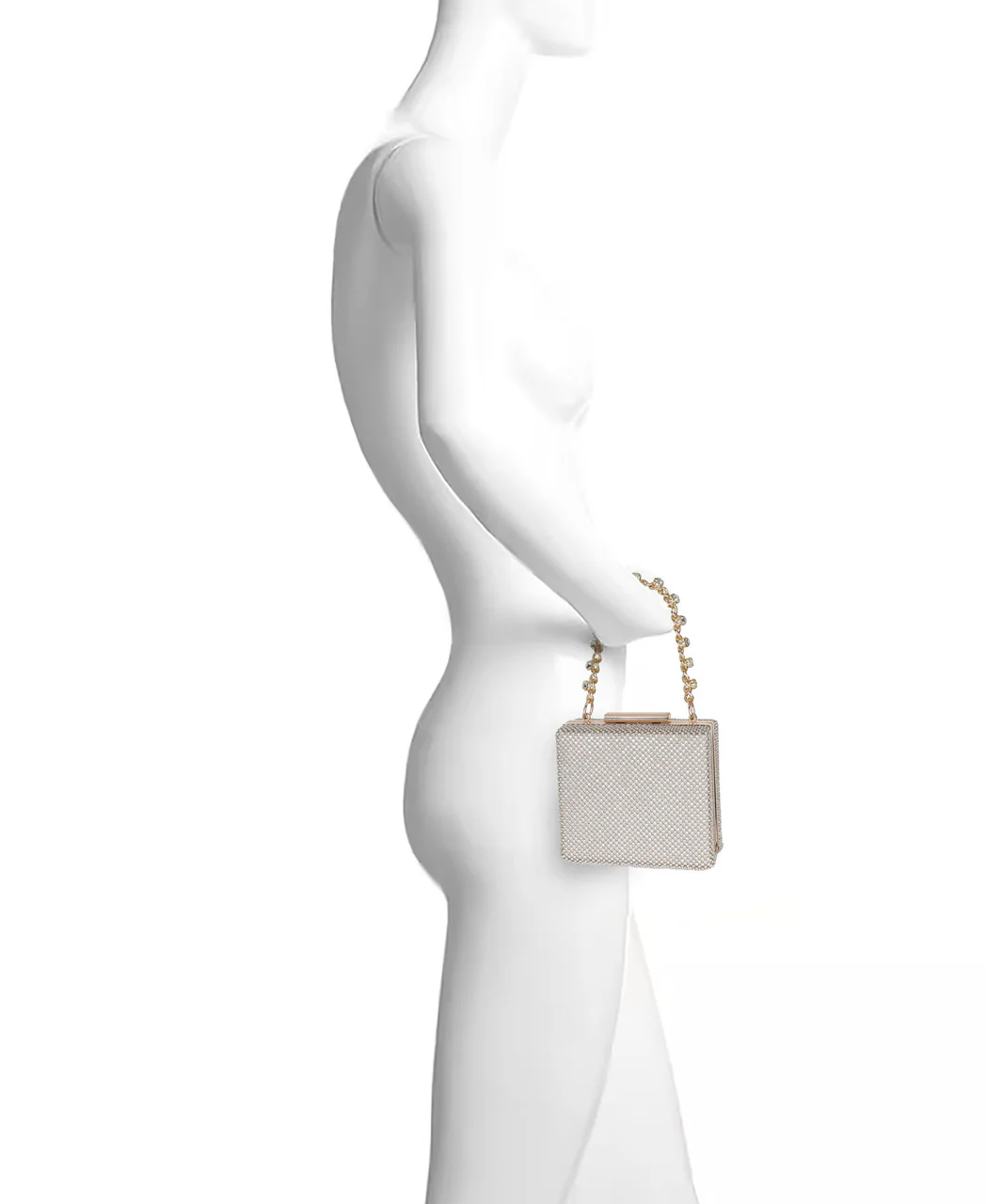 Katie Crystal Mini Box Clutch with Rhinestone Inset Chain - Image 4