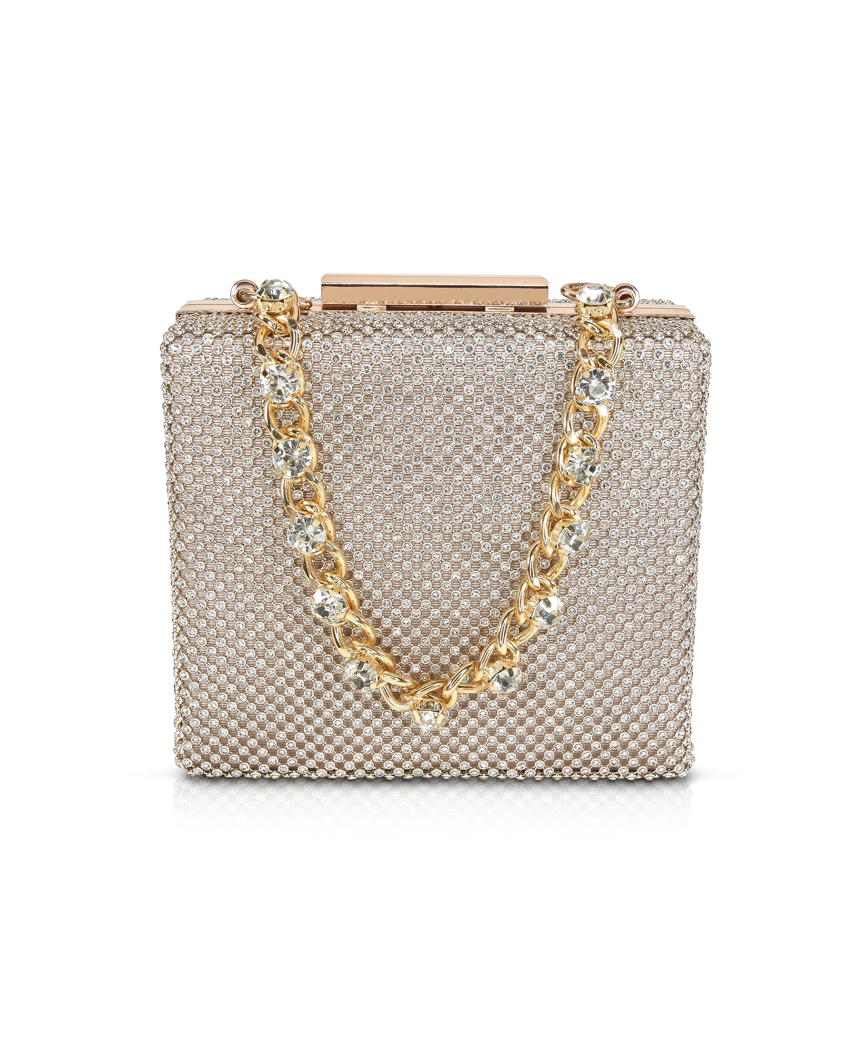 Katie Crystal Mini Box Clutch with Rhinestone Inset Chain - Image 5