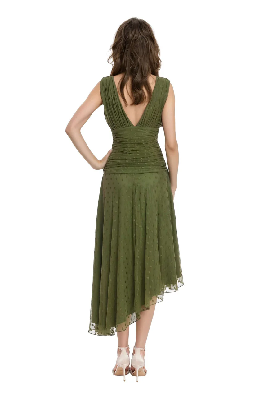 Katie Draped V-Neck Asymmetrical Hem Dress - Image 3