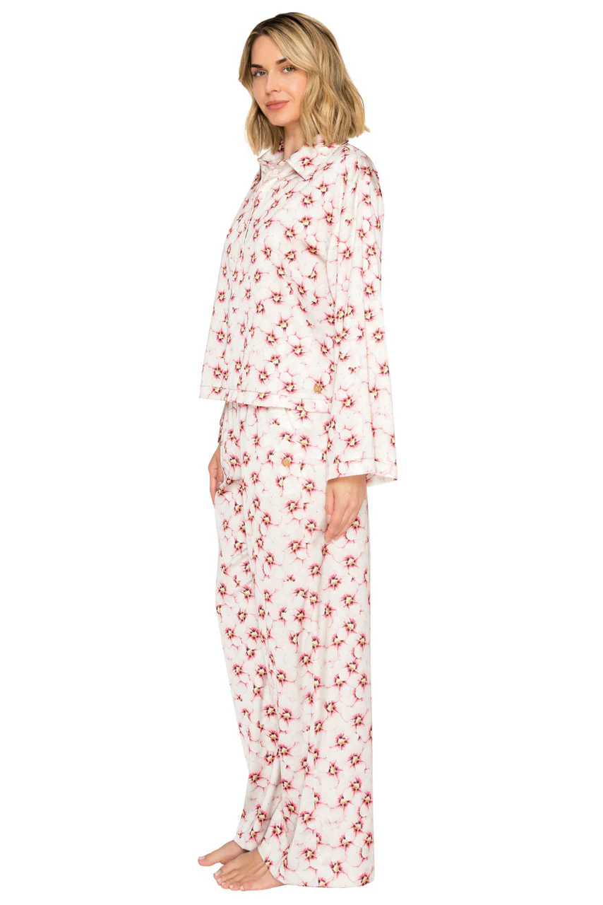 Luxe Floral Satin Long Sleeve & Wide Leg Pajama Set - Image 10