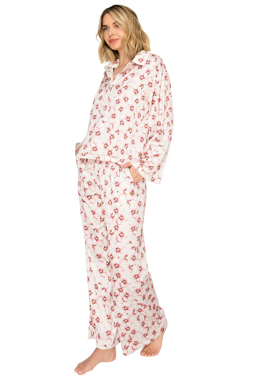 Luxe Floral Satin Long Sleeve & Wide Leg Pajama Set - Image 12