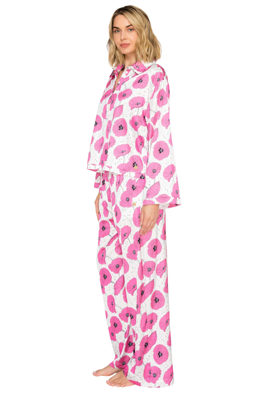 Luxe Floral Satin Long Sleeve & Wide Leg Pajama Set - Image 14