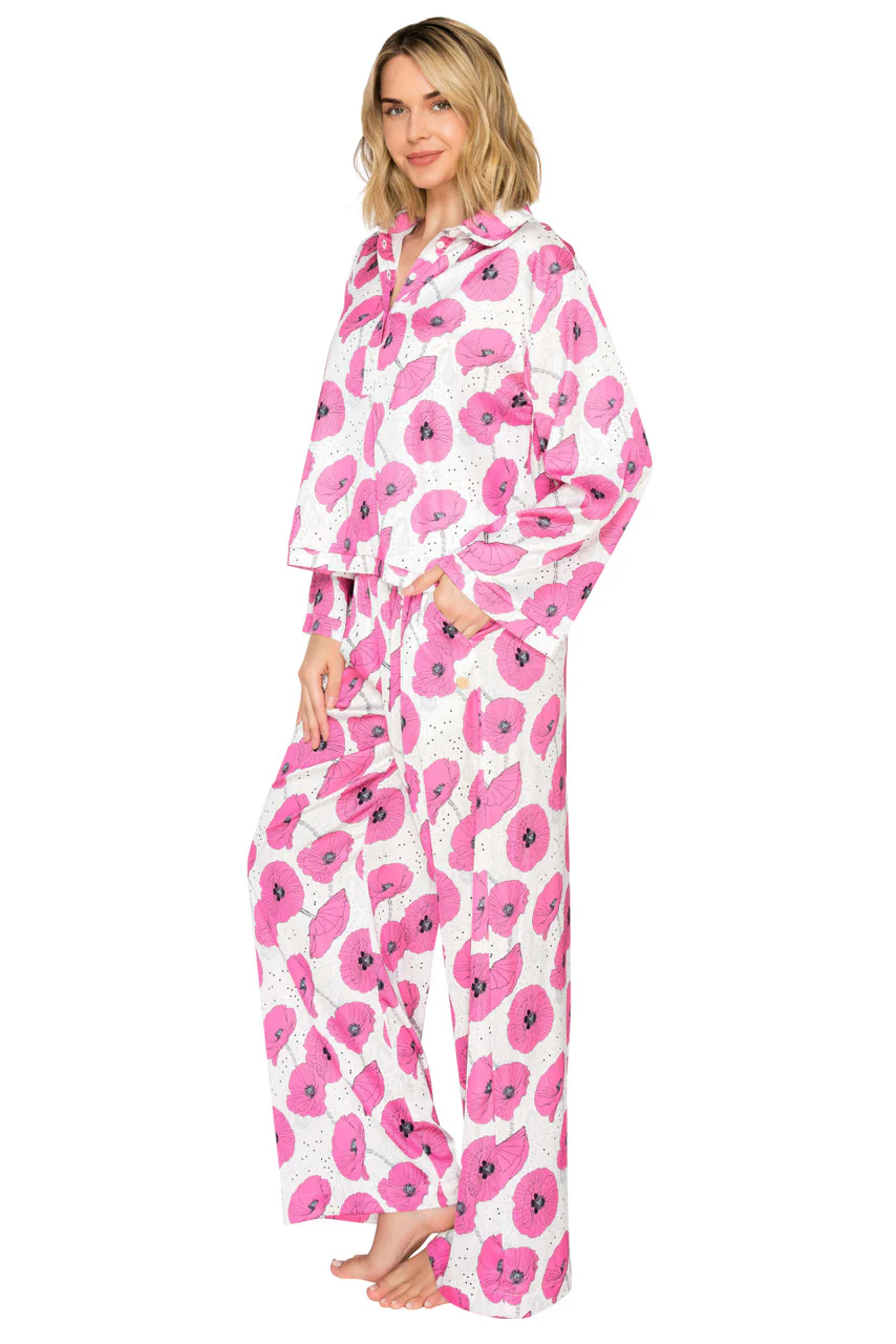 Luxe Floral Satin Long Sleeve & Wide Leg Pajama Set - Image 16