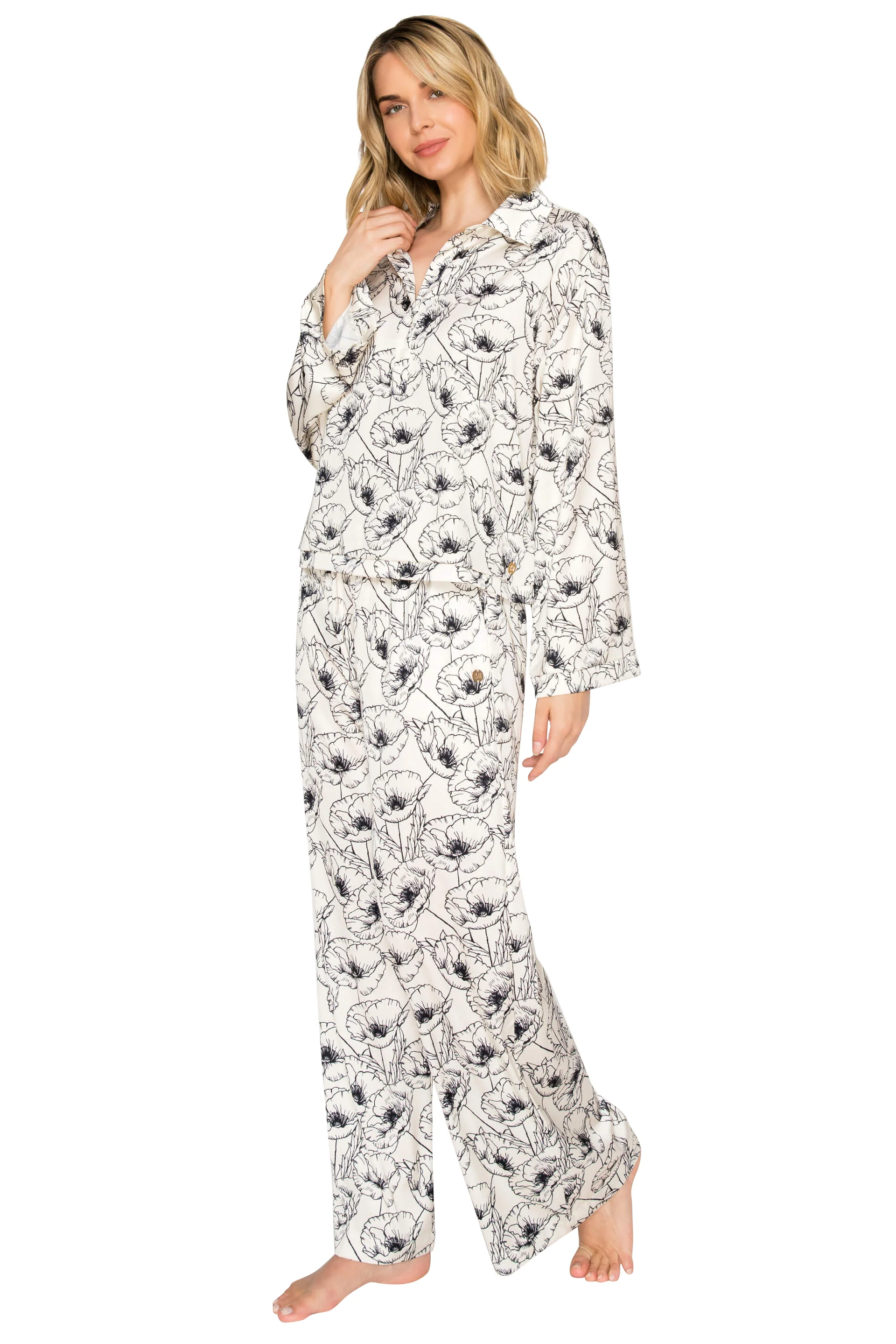 Luxe Floral Satin Long Sleeve & Wide Leg Pajama Set - Image 24