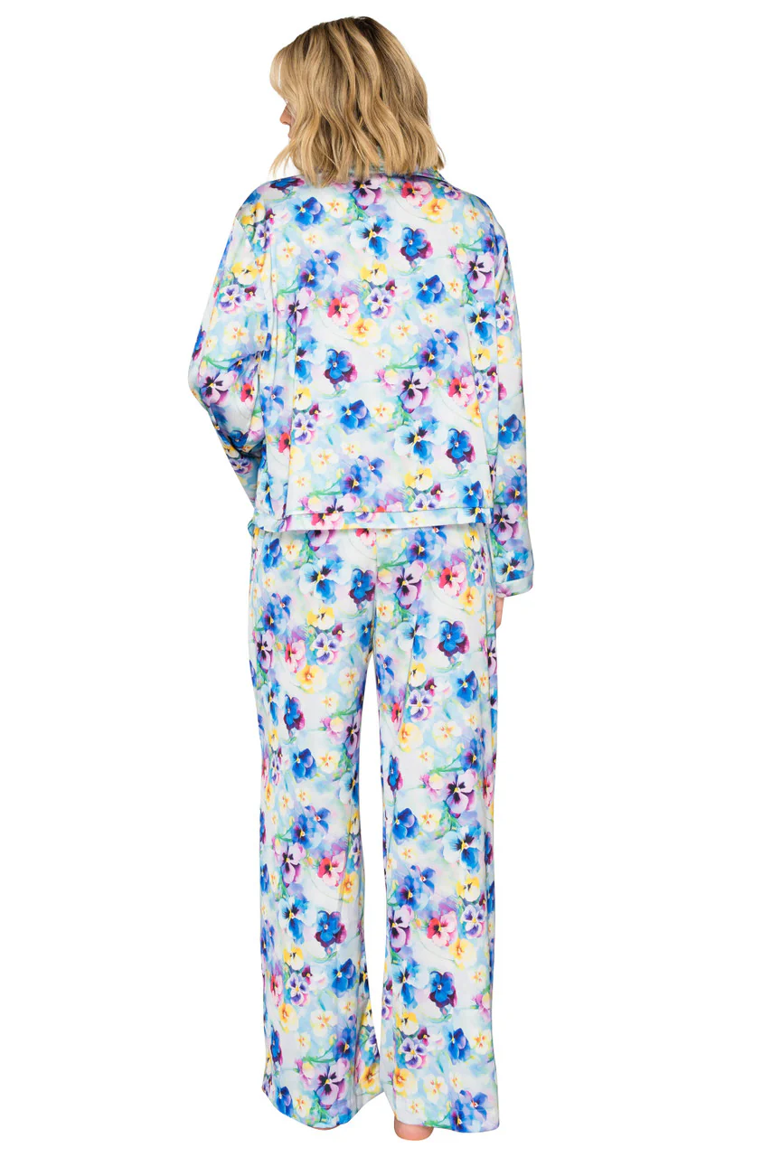Luxe Floral Satin Long Sleeve & Wide Leg Pajama Set - Image 3