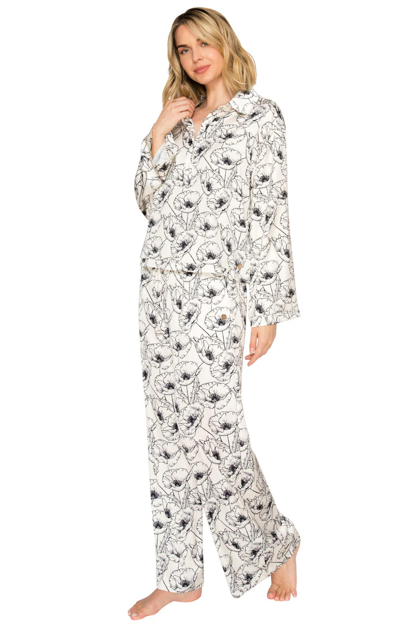 Luxe Floral Satin Long Sleeve & Wide Leg Pajama Set - Image 5
