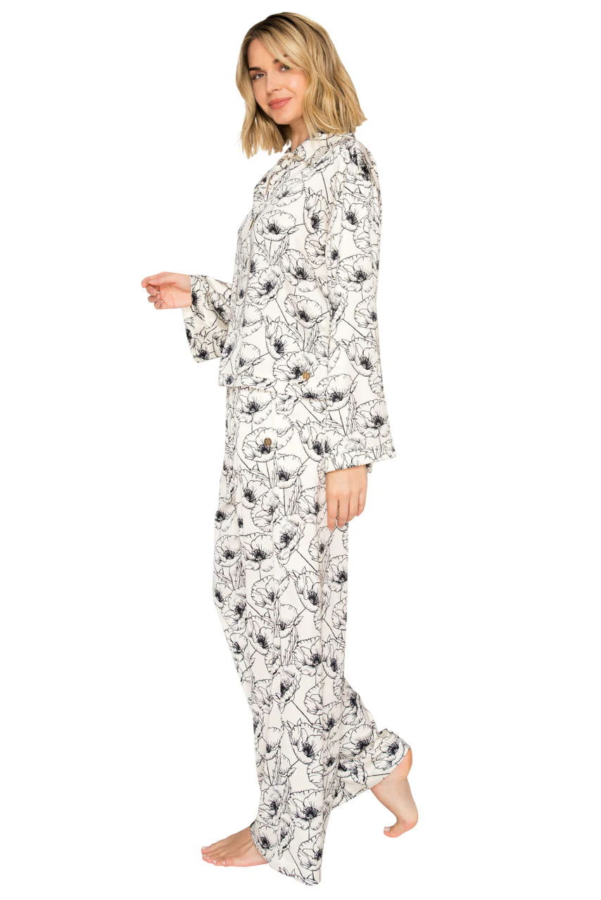 Luxe Floral Satin Long Sleeve & Wide Leg Pajama Set - Image 6