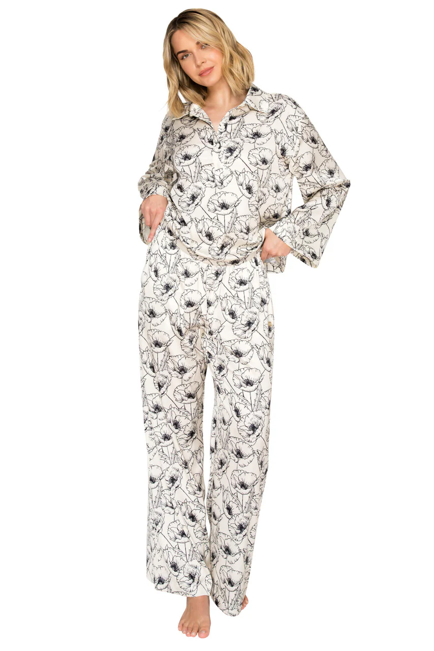 Luxe Floral Satin Long Sleeve & Wide Leg Pajama Set - Image 8