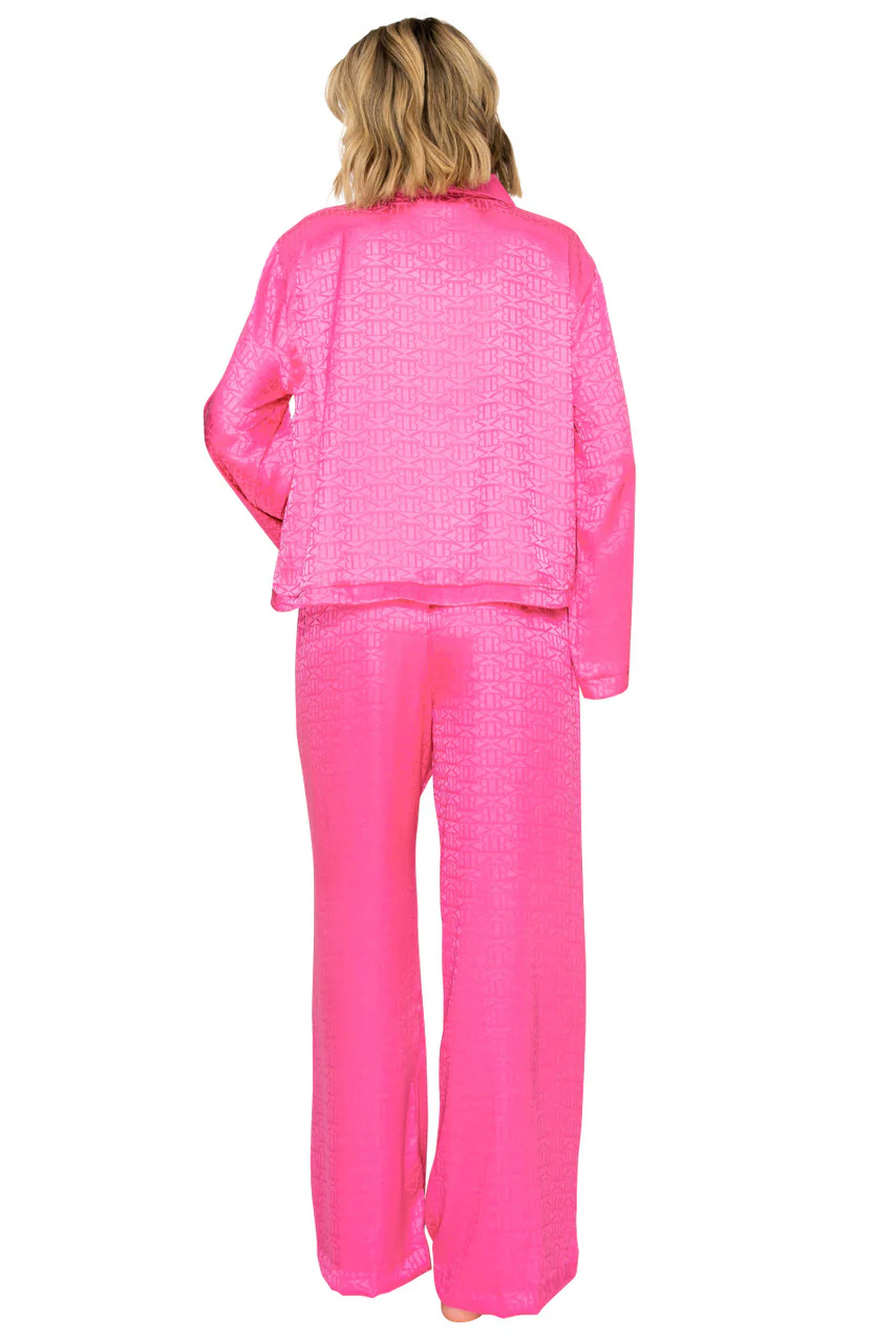 Luxe Monogram Satin Long Sleeve Wide Leg Pajama Set - Image 11