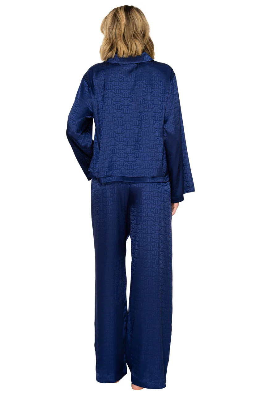 Luxe Monogram Satin Long Sleeve Wide Leg Pajama Set - Image 3