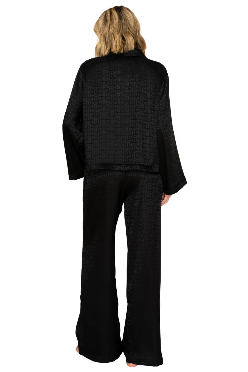 Luxe Monogram Satin Long Sleeve Wide Leg Pajama Set - Image 7
