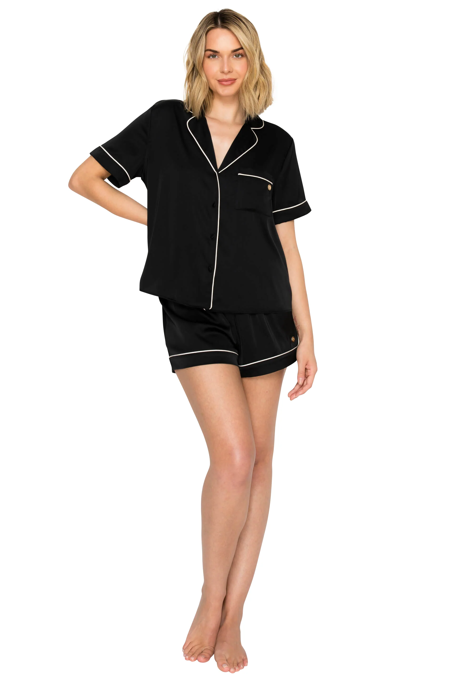 Luxe Satin Notched Collar Short Pajama Set - Image 30