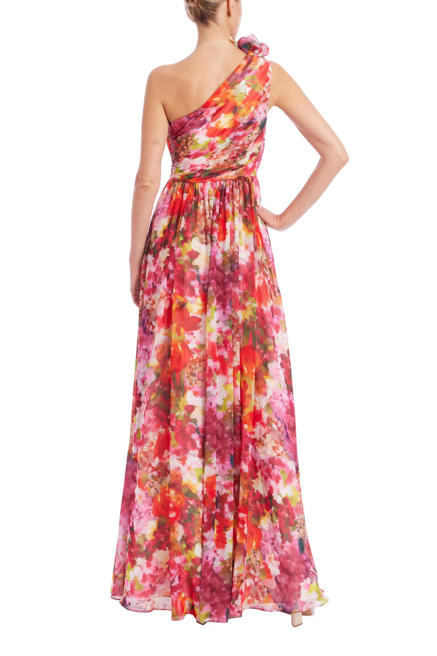 One-Shoulder Ruffle Floral Print Gown - Image 4
