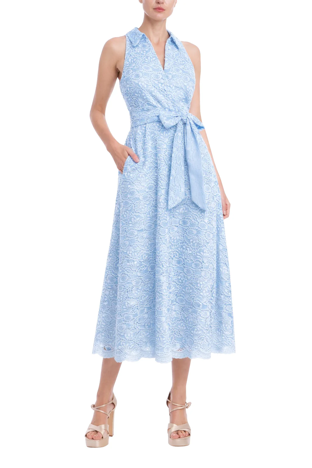 Sleeveless Eyelet Lace Belted Day Dress - Image 19