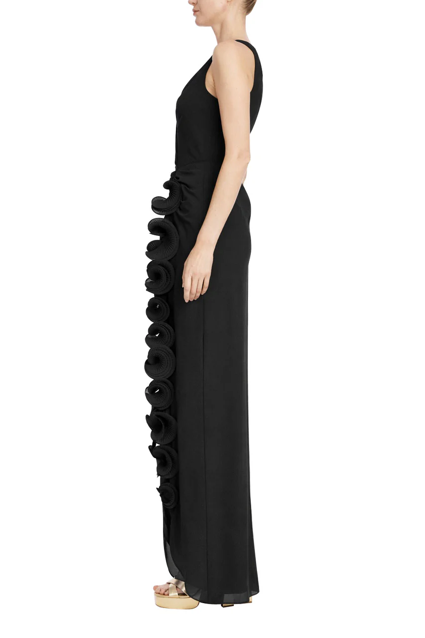 Sleeveless V-Neck Gown with 3D Rosette Ruffle - Image 8
