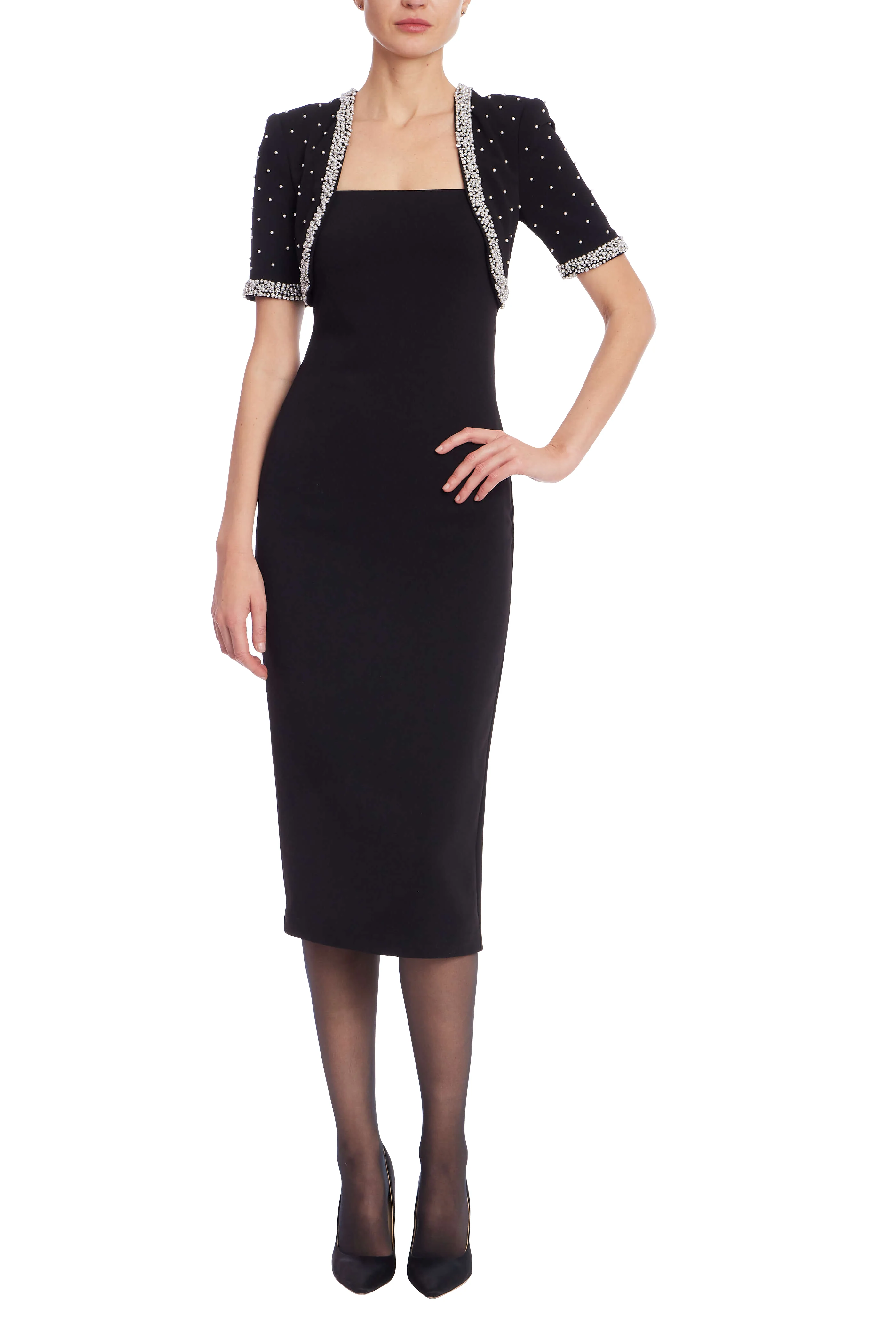 Square Neck Sheath Dress with Embellished Bolero - Image 9