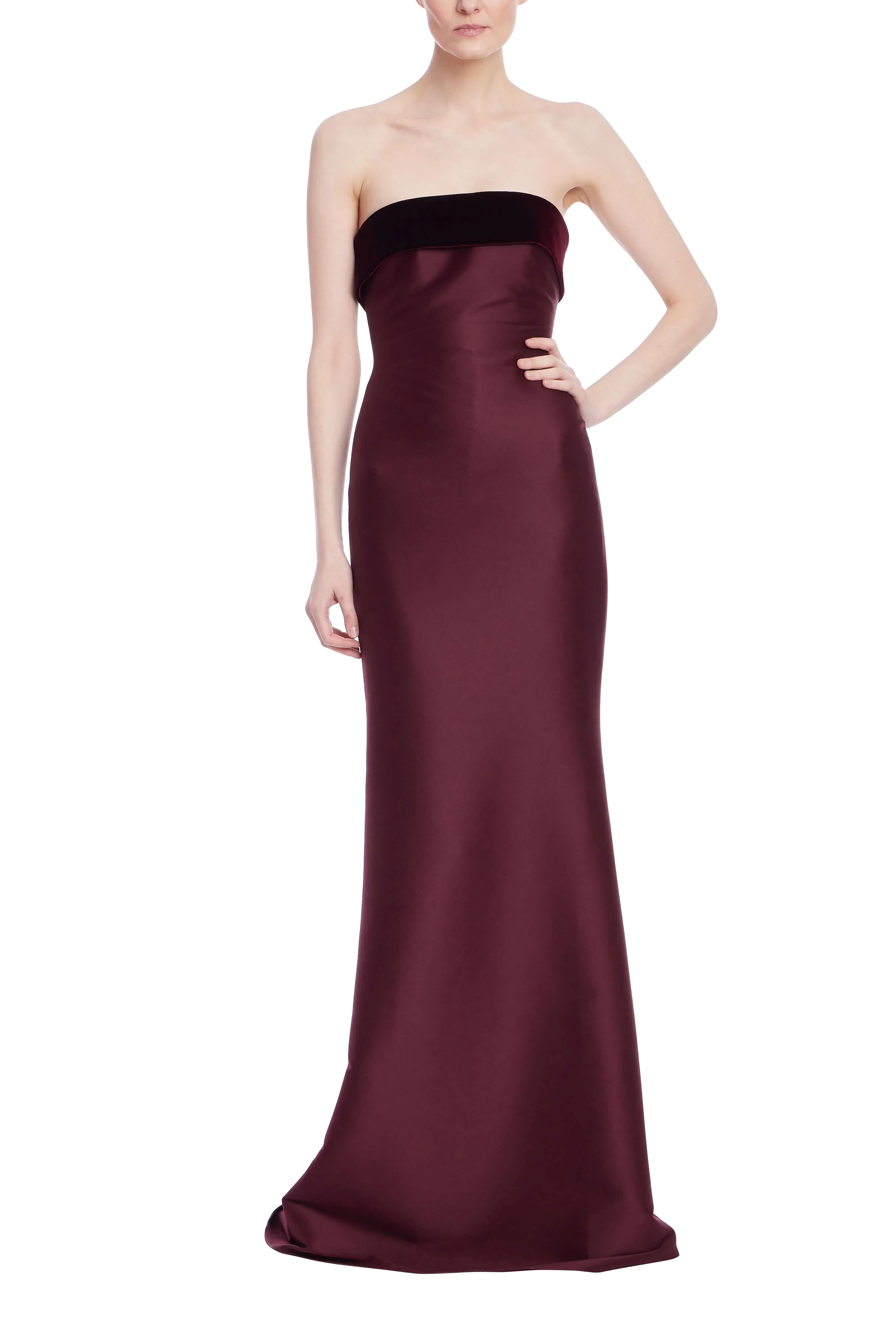 Strapless Column Gown with Velvet Trim - Image 12