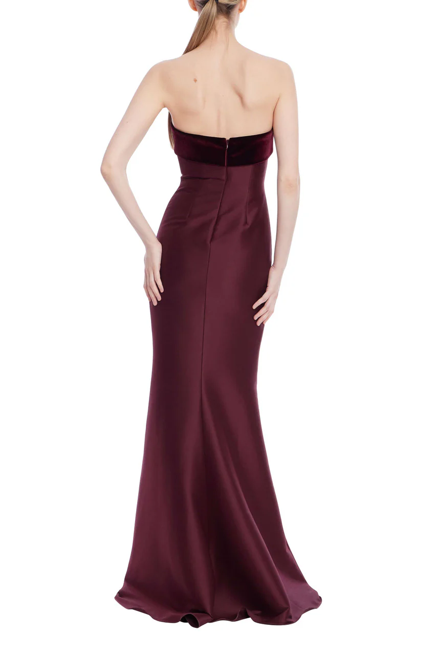 Strapless Column Gown with Velvet Trim - Image 3