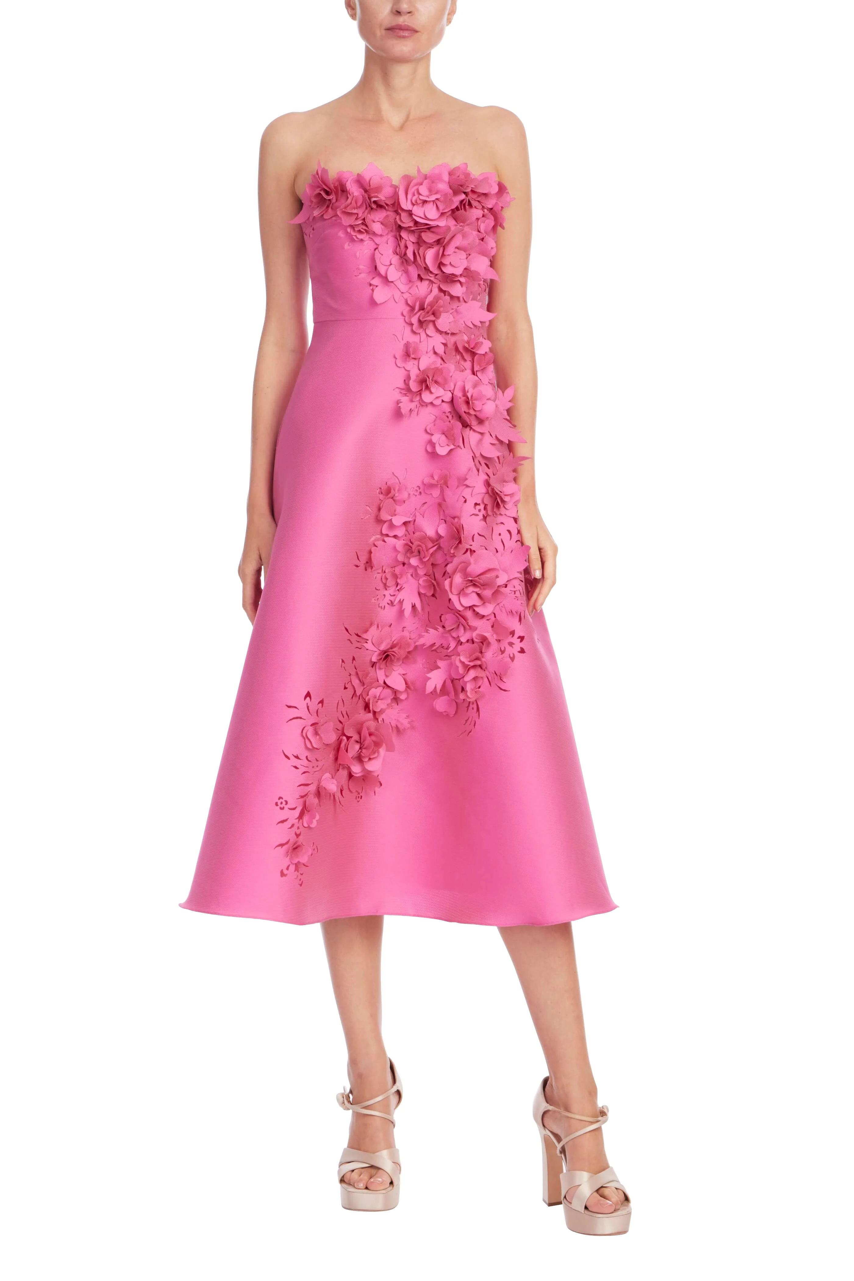 Strapless Floral Trim A-Line Midi Dress - Image 15