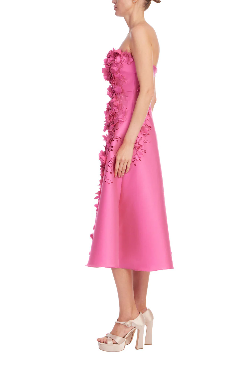 Strapless Floral Trim A-Line Midi Dress - Image 5