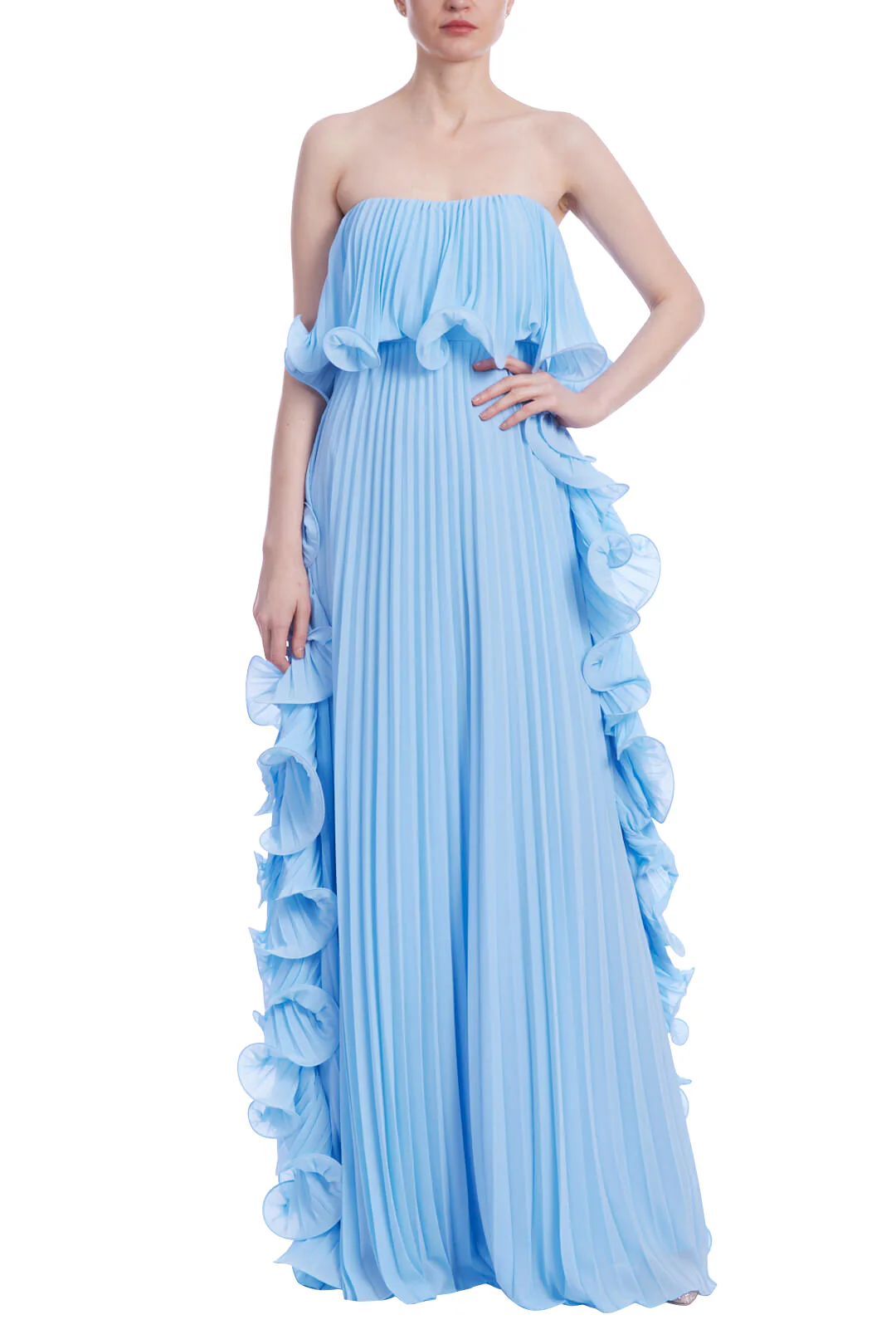 Strapless Ruffle-Trim Pleated Gown - Image 23
