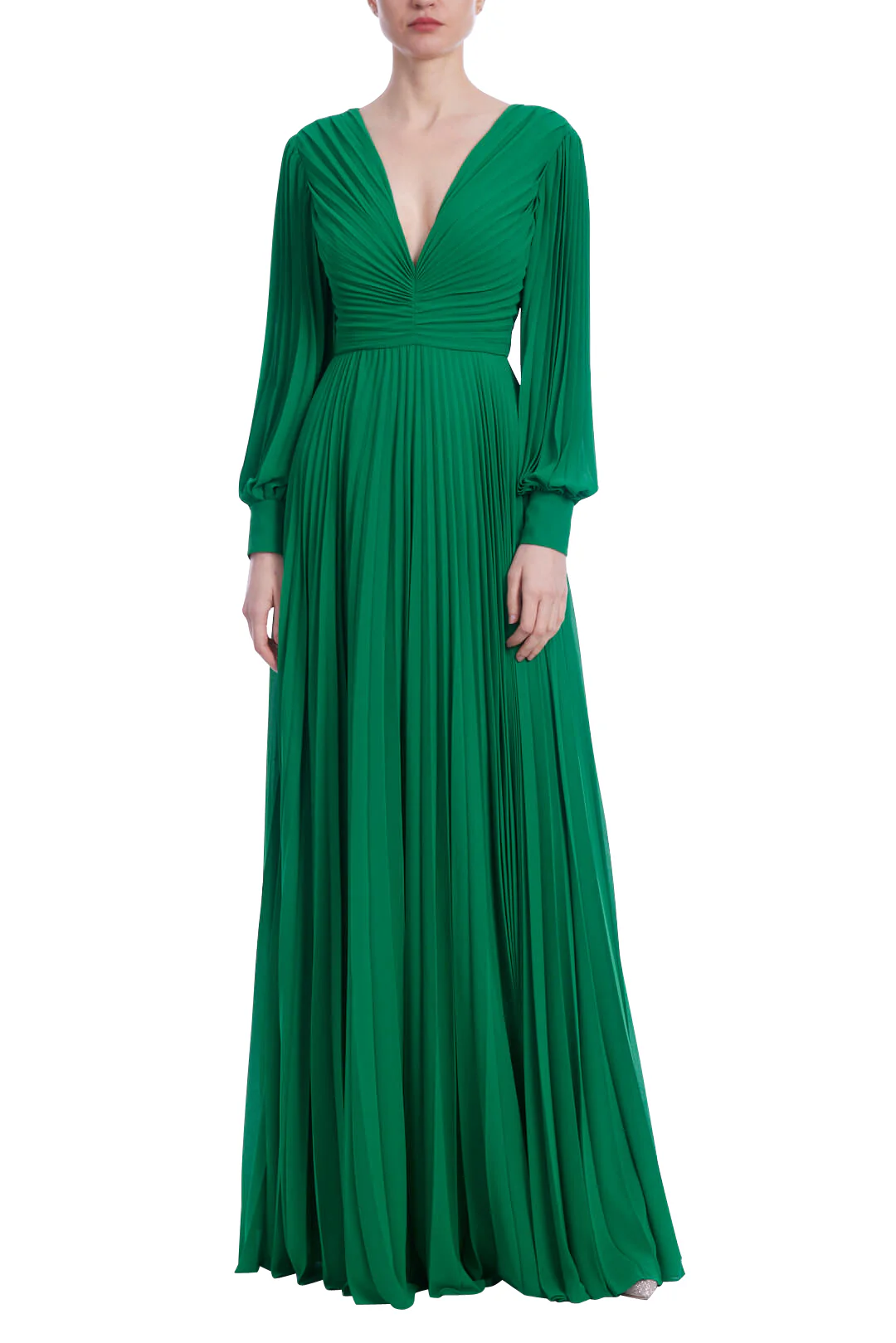 V-Neck Long Sleeve Pleated Gown - Image 10