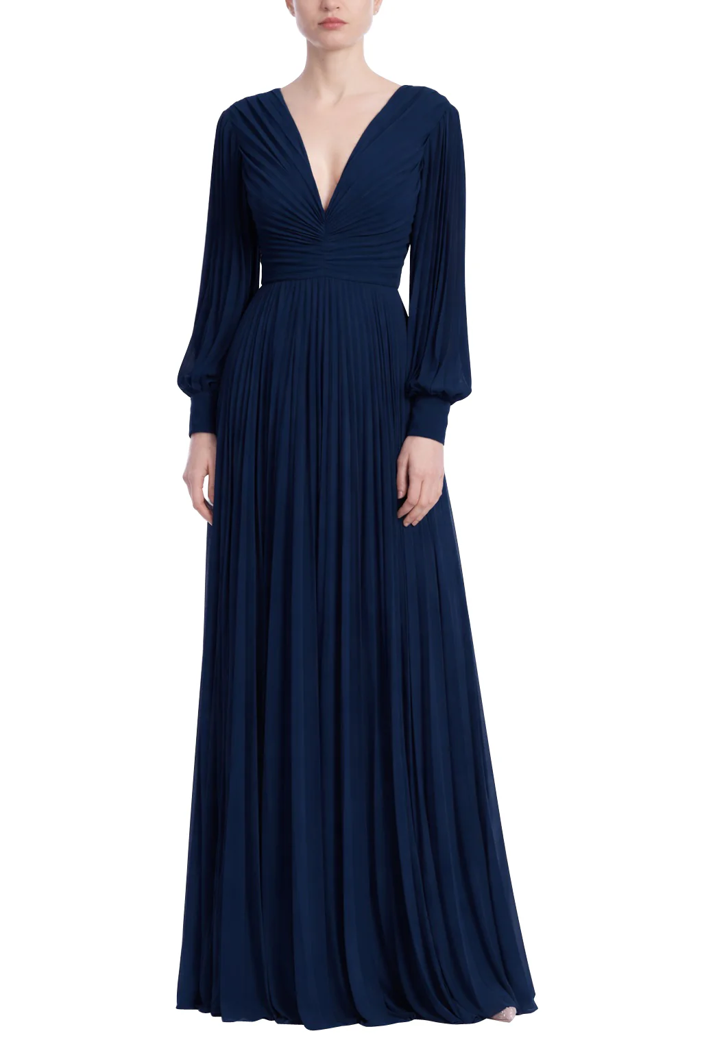 V-Neck Long Sleeve Pleated Gown - Image 21