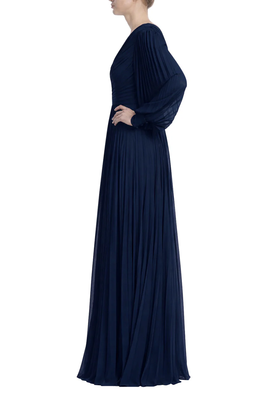 V-Neck Long Sleeve Pleated Gown - Image 4