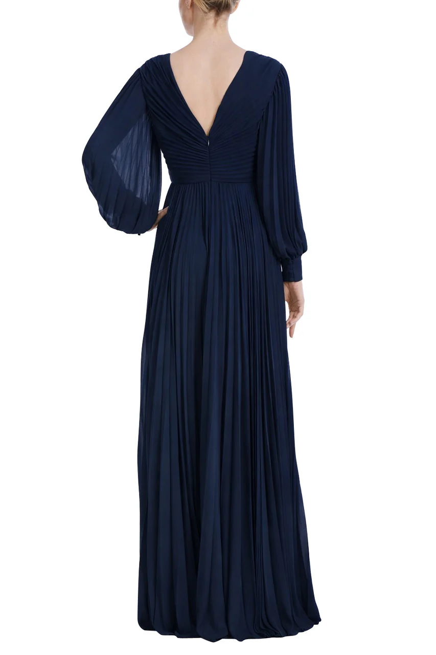 V-Neck Long Sleeve Pleated Gown - Image 5