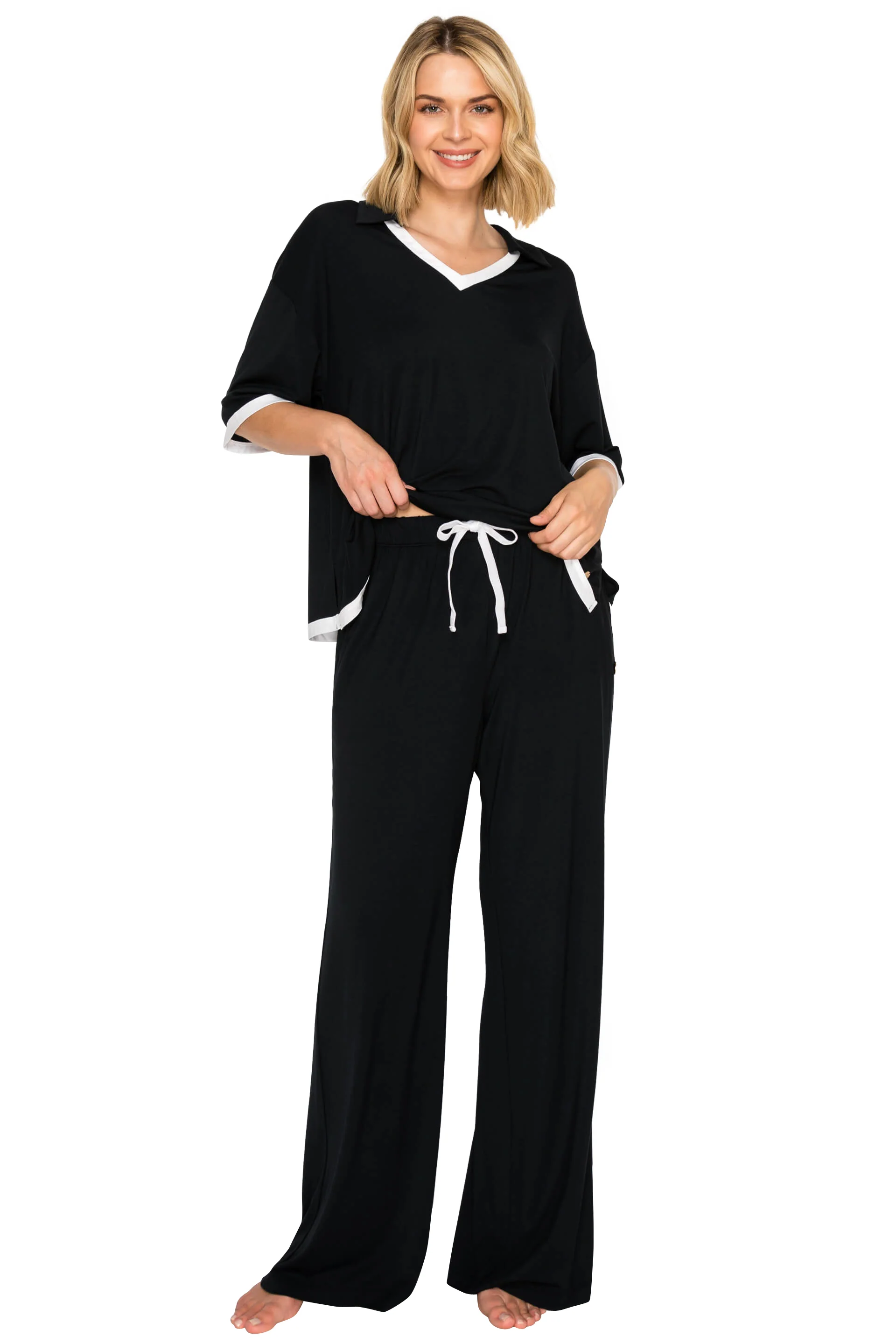Yummy Modal Blend Short Sleeve & Wide Leg Pant Set - Image 12